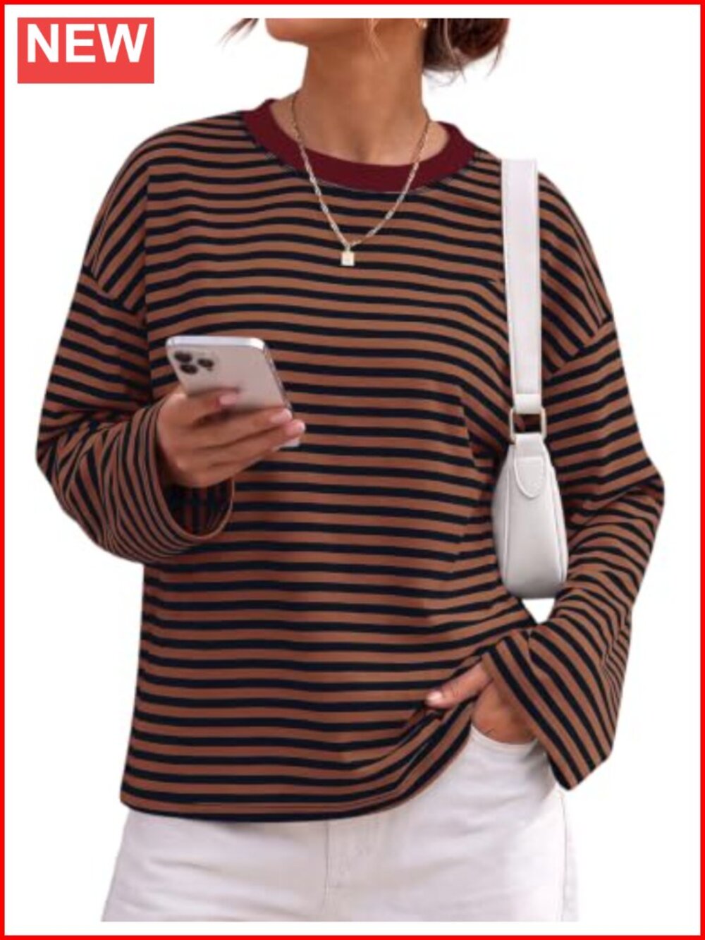 Striped Long Sleeve Shirt Women Oversized Crewneck Fall Y2k Top